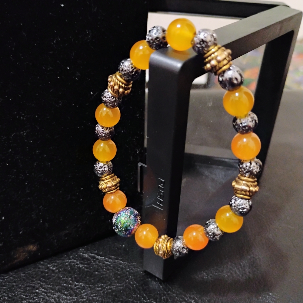 Orange and Gold Beaded Bracelet